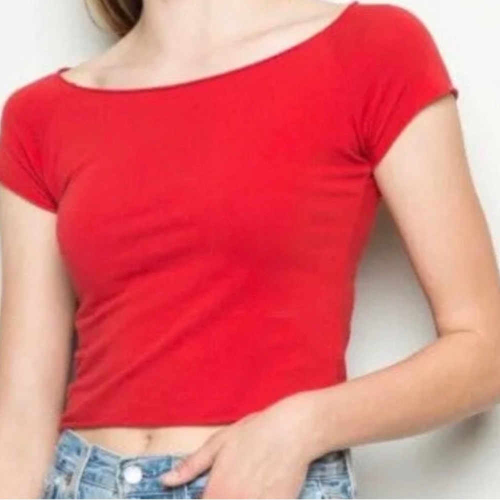 Brandy Melville Off the Shoulder Ribbed Red Crop top